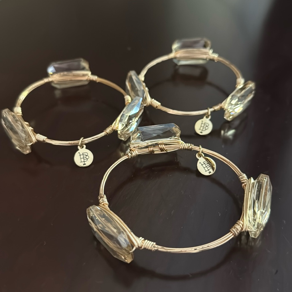 Bourbon And Bow Ties Costume Gold Bangles With Clear Jewel Charms